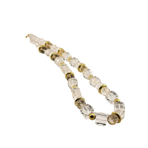 Trifari Clear Lucite and Gold Beaded Necklace 1970s 22 inch - Picture 7 of 7